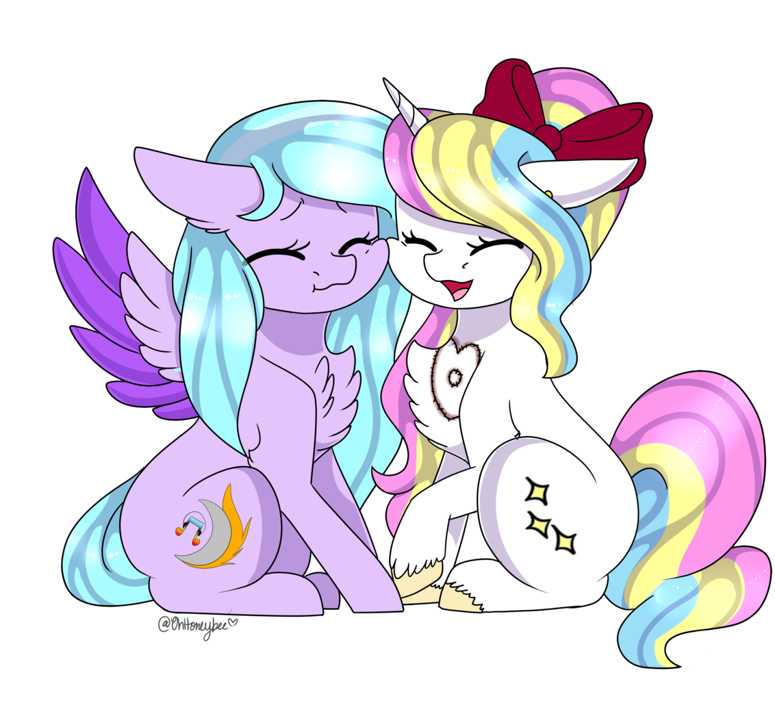 ...artist:ohhoneybee, oc, oc only, oc:dawnlight, oc:moonflare, pegasus, pon...