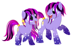 Size: 1024x681 | Tagged: safe, artist:centchi, oc, oc only, oc:star bright, oc:star light, earth pony, pony, brother and sister, female, male, mare, siblings, simple background, stallion, transparent background, watermark