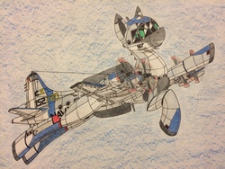 Size: 3264x2448 | Tagged: safe, artist:gtx, oc, oc only, oc:electra w. star, original species, plane pony, pony, colored, flying, high res, lockheed ep-3e aries ii, plane, simple background, traditional art