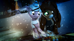 Size: 1920x1080 | Tagged: safe, artist:star-lightstarbright, oc, oc only, oc:lavender, oc:savannah reed, pony, 3d, clothes, female, mare, scarf, snow, source filmmaker