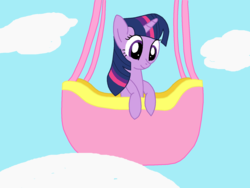 Size: 1600x1200 | Tagged: safe, artist:franzeir, twilight sparkle, pony, g4, cloud, female, hot air balloon, looking down, solo, twinkling balloon