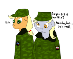 Size: 1859x1498 | Tagged: safe, artist:voona, applejack, derpy hooves, g4, demobbed, dmb, floppy ears, military uniform, russian, russian meme, simple background, text, transparent background, vector