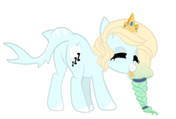 Size: 2267x1536 | Tagged: safe, artist:peachesandcreamated, oc, oc only, oc:feather fluff, original species, shark pony, butt, crown, cutie mark, eyes closed, female, jewelry, mare, plot, regalia, simple background, solo, tongue out, transparent background, vector