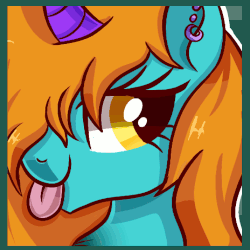 Size: 500x500 | Tagged: safe, artist:peachesandcreamated, oc, oc only, oc:blacklight, pony, unicorn, animated, blinking, ear piercing, earring, female, gif, icon, jewelry, mare, piercing, solo, tongue out