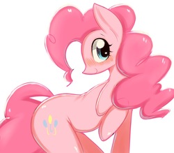 Size: 1028x899 | Tagged: safe, artist:91o42, pinkie pie, g4, blushing, female, simple background, solo, white background