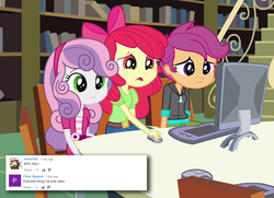 Size: 1084x784 | Tagged: safe, apple bloom, scootaloo, sweetie belle, equestria girls, g4, my little pony equestria girls, cutie mark crusaders, youtube