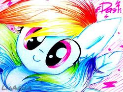 Size: 640x480 | Tagged: safe, artist:liaaqila, rainbow dash, pony, g4, cute, dashabetes, female, looking at you, smiling, solo, traditional art