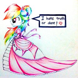 Size: 1887x1884 | Tagged: safe, artist:liaaqila, rainbow dash, equestria girls, beautiful, clothes, crossed arms, dress, female, hands crossed, makeover, model, modeling, pink, pink dress, rainbow dash always dresses in style, solo, traditional art, truth or dare