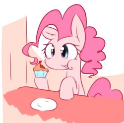 Size: 2689x2665 | Tagged: safe, artist:akainu_pony, pinkie pie, earth pony, pony, g4, cupcake, cute, diapinkes, eating, female, food, high res, solo