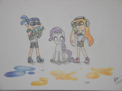 Size: 4000x3000 | Tagged: safe, artist:brianchoobrony-artie, rarity, inkling, g4, blue (inkling), clothes, crossover, orange (inkling), paint, shoes, sneakers, splatoon, splattershot, traditional art