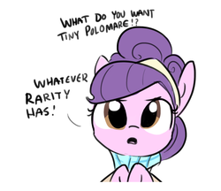 Size: 935x807 | Tagged: safe, artist:tjpones, suri polomare, earth pony, pony, g4, colored sketch, cute, dialogue, envy, female, implied rarity, offscreen character, open mouth, simple background, sketch, solo, suribetes, what do you want, white background