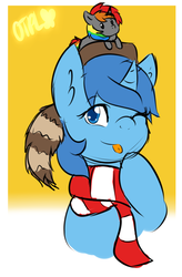 Size: 2207x3368 | Tagged: safe, artist:otpl, oc, oc only, oc:krylone, oc:meno, pony, coonskin cap, high res, one eye closed, rainbow hair, solo, tongue out, wink