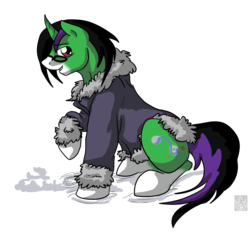 Size: 1835x1743 | Tagged: safe, artist:stormblaze-pegasus, oc, oc only, oc:crescent star, pony, unicorn, clothes, glasses, hoodie, male, red eyes, snow, solo, stallion