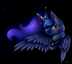 Size: 5071x4550 | Tagged: safe, artist:quiladess, princess luna, pony, g4, absurd resolution, female, horn, horn jewelry, horn ring, jewelry, looking up, smiling, solo, spread wings