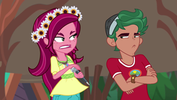 Size: 1280x720 | Tagged: safe, screencap, gloriosa daisy, timber spruce, equestria girls, g4, legend of everfree, angry, crossed arms, magical geodes