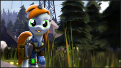 Size: 1920x1080 | Tagged: safe, artist:skilm, oc, oc only, oc:littlepip, pony, unicorn, fallout equestria, 3d, :p, clothes, cute, fanfic, fanfic art, female, forest, hooves, horn, jumpsuit, mare, pipboy, pipbuck, silly, silly pony, solo, source filmmaker, tongue out, tree, vault suit