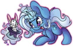 Size: 8327x5410 | Tagged: safe, artist:cutepencilcase, trixie, pony, rabbit, unicorn, g4, absurd resolution, bunny out of the hat, crossed arms, female, glowing horn, hat, horn, magic, mare, simple background, telekinesis, transparent background, vector