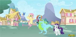 Size: 1024x499 | Tagged: source needed, useless source url, safe, fluttershy, rarity, sassy saddles, whoa nelly, dragon, pegasus, pony, unicorn, g4, conjoined, devon and cornwall, fat, female, mare, multiple heads, quest for camelot, sassy nelly, sisters, story included, two heads, two-headed dragon