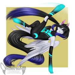Size: 3300x3300 | Tagged: safe, artist:noodlefreak88, oc, oc only, oc:cyan crystal, pegasus, pony, action pose, commission, high res, lip piercing, looking at you, piercing, solo, youtuber