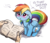 Size: 1500x1300 | Tagged: safe, artist:buttersprinkle, rainbow dash, human, pegasus, pony, g4, ..., adorkable, blushing, book, buttersprinkle is trying to murder us, cute, daaaaaaaaaaaw, dashabetes, dialogue, disembodied hand, dork, egghead, egghead dash, female, floppy ears, fluffy, folded wings, frown, hnnng, implied daring do, looking up, mare, offscreen character, rainbow dork, sad, simple background, sitting, sweet dreams fuel, talking, text, white background, wings