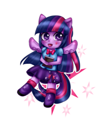 Size: 2000x2300 | Tagged: safe, artist:cometshina, twilight sparkle, equestria girls, g4, book, chibi, cute, cutie mark background, female, high res, open mouth, ponied up, simple background, solo, transparent background, twiabetes, twilight sparkle (alicorn)