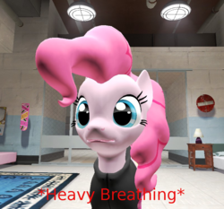 Size: 797x744 | Tagged: safe, pinkie pie, oc, oc:sockie pie, g4, 2fort, 3d, ask, blue eyes, clothes, gmod, heavy breathing, hoodie, hoverboard, lamp, meme, reaction, reaction image, rug, solo, team fortress 2, tumblr