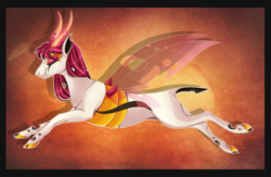 Size: 1300x850 | Tagged: safe, artist:blackfreya, changeling, gazelle, hybrid, double colored changeling, red changeling, solo, white changeling, yellow changeling