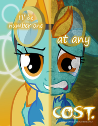 Size: 2000x2577 | Tagged: safe, artist:starbat, lightning dust, pegasus, pony, two sided posters, g4, clothes, crying, despair, desperation, determined, female, floppy ears, goggles, grin, heartbreak, high res, lidded eyes, lip bite, misery, poster, sad, smiling, smirk, solo, torn clothes, two sides, wide eyes, wonderbolt trainee uniform