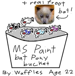 Size: 553x562 | Tagged: safe, artist:waffles, bat, bat pony, fruit bat, pony, :o, badly drawn, bat bucket, chibi, fangs, irl, ms paint, open mouth, photo, simple background, stylistic suck, wat, white background