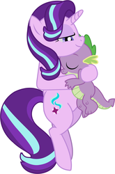 Size: 573x870 | Tagged: safe, artist:twifight-sparkill, spike, starlight glimmer, pony, unicorn, g4, cuddling, male, ship:sparlight, shipping, simple background, snuggling, straight, vector, white background