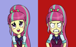 Size: 1100x680 | Tagged: safe, artist:artattax, sour sweet, equestria girls, g4, my little pony equestria girls: friendship games, angry, blushing, frown, glare, gritted teeth, open mouth, simple background, smiling, sour rage, sour sweet is not amused, sourdere, tsundere, unamused, wide eyes