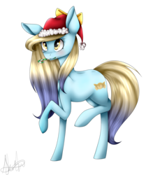 Size: 1731x1980 | Tagged: safe, artist:harmonyskish, oc, oc only, pony, candy, candy cane, food, hat, raised hoof, santa hat, simple background, solo, transparent background