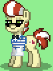 Size: 599x797 | Tagged: safe, flam, flim, oc, oc only, oc:aces high, pony, pony town, g4, flim flam brothers, pixel art, solo