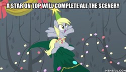 Size: 600x345 | Tagged: safe, edit, edited screencap, screencap, derpy hooves, pegasus, pony, a hearth's warming tail, g4, catasterism, christmas who?, cute, derpabetes, derpy star, female, hearth's warming eve is here once again, image macro, mare, meme, memeful.com, sitting in a tree, solo, song in the comments, spongebob squarepants