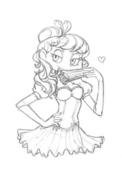 Size: 1280x1811 | Tagged: safe, artist:nauth, oc, oc only, oc:alissa, human, ask, clothes, corset, monochrome, pinup, saloon dress, sexy, solo, tumblr