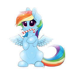 Size: 2000x2000 | Tagged: safe, artist:confetticakez, rainbow dash, g4, candy, candy cane, cute, dashabetes, female, food, high res, mouth hold, pumkinroll is trying to murder us, simple background, solo, white background