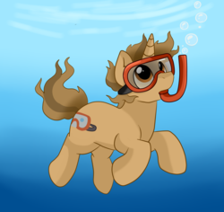 Size: 1937x1827 | Tagged: safe, artist:pridark, oc, oc only, oc:blurblob, pony, unicorn, cute, dive mask, goggles, male, scuba gear, snorkel, snorkeling, solo, stallion, underwater