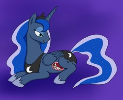 Size: 1044x852 | Tagged: safe, artist:lycovore, pipsqueak, princess luna, alicorn, pony, g4, female, fetish, internal, lunapred, male, mare, micro, ship:lunapip, shipping, sleeping, smiling, straight, vore, x-ray