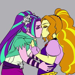 Size: 1000x1000 | Tagged: safe, artist:raika0306, adagio dazzle, aria blaze, equestria girls, g4, duo, female, kiss on the lips, kissing, lesbian, ship:adaria, shipping