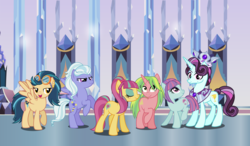 Size: 5440x3168 | Tagged: safe, artist:themexicanpunisher, indigo zap, lemon zest, principal abacus cinch, sour sweet, sugarcoat, sunny flare, equestria girls, g4, alternate universe, crystal empire, equestria girls ponified, ponified, queen cinch, shadow five
