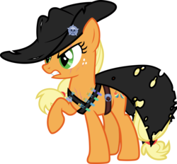 Size: 6000x5563 | Tagged: safe, artist:magister39, applejack, earth pony, pony, g4, absurd resolution, alternate cutie mark, alternate universe, badass, badge, cape, clothes, female, new lunar republic, nightmareverse, raised hoof, simple background, solo, transparent background, vector