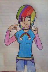 Size: 425x640 | Tagged: safe, artist:bloodyslices, rainbow dash, human, g4, female, humanized, lined paper, solo, traditional art