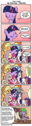 Size: 713x2805 | Tagged: safe, artist:icyfie, applejack, fluttershy, pinkie pie, rainbow dash, rarity, spike, twilight sparkle, dragon, earth pony, pegasus, pony, unicorn, g4, the ticket master, alternate ending, bitchlestia, comic, female, implied princess celestia, male, mane seven, mane six, mare, stray stories