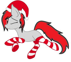 Size: 2276x1984 | Tagged: safe, artist:starstridepony, oc, oc only, oc:star stride, earth pony, pony, clothes, female, happy, hat, mare, one eye closed, santa hat, simple background, socks, solo, striped socks, transparent background, wink