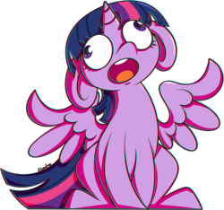Size: 1024x959 | Tagged: safe, artist:ekveviron, twilight sparkle, alicorn, pony, g4, chromatic aberration, cute, derp, female, floppy ears, majestic as fuck, open mouth, silly, silly pony, simple background, sitting, solo, spread wings, transparent background, twiabetes, twilight sparkle (alicorn)