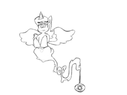 Size: 1600x1200 | Tagged: safe, artist:sweetdandy, oc, oc only, oc:parcly taxel, alicorn, genie, pony, ain't never had friends like us, albumin flask, alicorn oc, monochrome, morning ponies, sketch, solo, spread wings