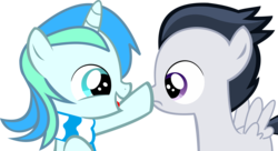 Size: 15131x8238 | Tagged: safe, artist:cyanlightning, rumble, oc, oc:cyan lightning, pony, unicorn, g4, .svg available, absurd resolution, boop, clothes, colt, cute, duo, male, scarf, simple background, transparent background, vector