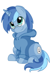 Size: 1421x1991 | Tagged: safe, artist:pridark, oc, oc only, oc:conicaw, pony, unicorn, clothes, cute, hoodie, male, sitting, solo, stallion