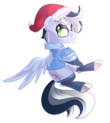 Size: 2000x2236 | Tagged: safe, artist:drawntildawn, oc, oc only, pegasus, pony, glasses, hat, high res, santa hat, simple background, solo, transparent background