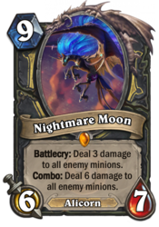 Size: 400x573 | Tagged: safe, nightmare moon, alicorn, pony, g4, card, crossover, flying, hearthstone, legendary, trading card, trading card game, warcraft